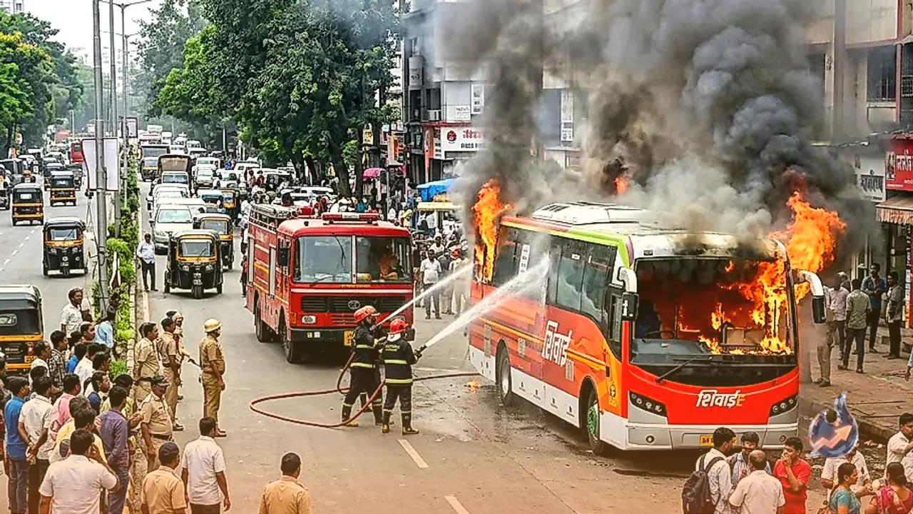पुणे के पास चलती इलेक्ट्रिक बस में अचानक भड़की आग, 17 यात्रियों की सुरक्षित बचाई गई जान