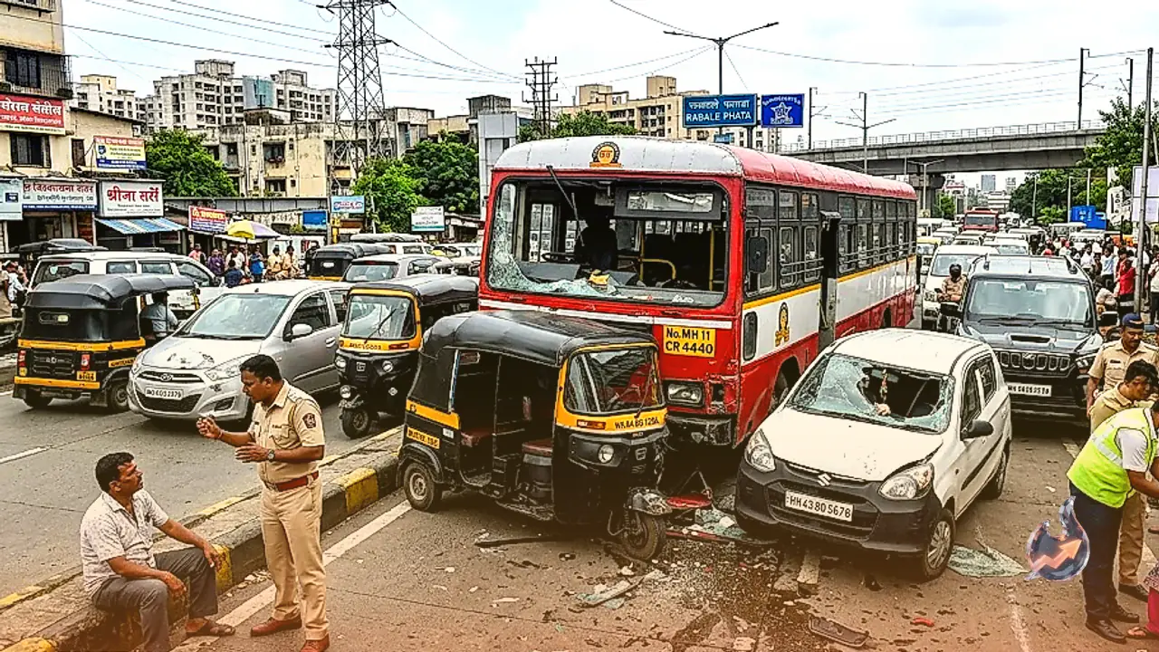 नवी मुंबई में ब्रेक फेल होने से बड़ा हादसा, अनियंत्रित बस ने कई वाहनों को मारी टक्कर और नौ घायल