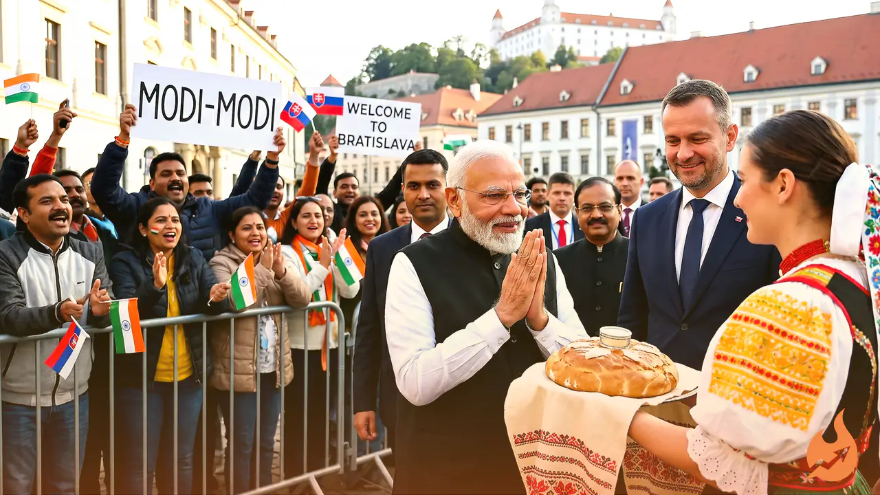 ब्रातिस्लावा में गूंजा 'मोदी-मोदी', ब्रेड और नमक की रस्म से हुआ पीएम का राजकीय स्वागत