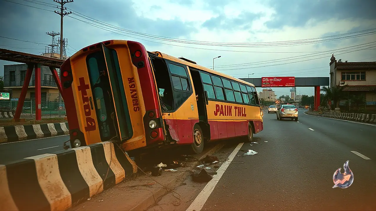 Bus Crashes Into Divider While Changing Lanes At Odisha Toll Plaza Leaving Multiple Passengers Injured