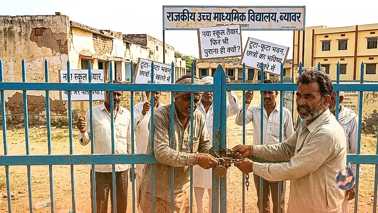 ब्यावर के फतेहगढ़ सल्ला स्कूल में जर्जर इमारत के विरोध में ग्रामीणों का प्रदर्शन, मुख्य गेट पर जड़ा ताला