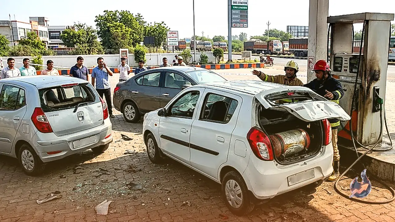 Car CNG Tank Explodes During Refueling on Karjan Highway, Damaging Two Nearby Vehicles