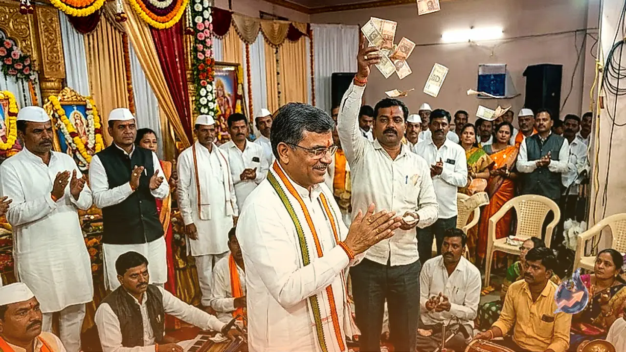 Cash Showers on Former MLA Kailas Gorantyal at Jalna Bhajan Amid Severe Maharashtra Drought Trigger Row