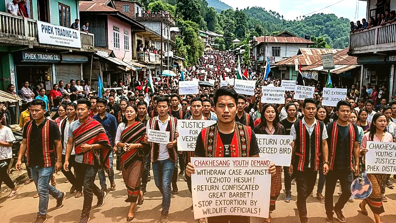 नागालैंड के फेक में वन्यजीव मामले और पक्षी जब्ती के विरोध में चाखेसांग युवाओं का बड़ा प्रदर्शन