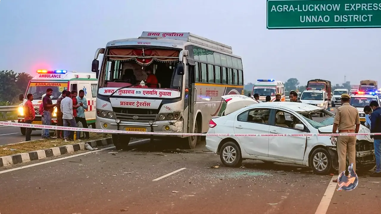 Dozing Bus Driver Claims Five Lives on Agra-Lucknow Expressway, Two Victims Were Young Girls