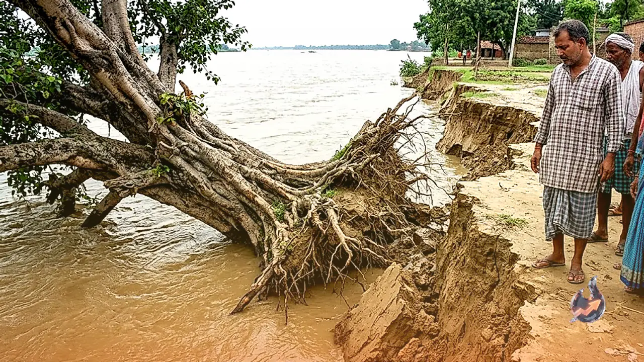 Raging Ganga Erosion Endangers Kunda Khurd Village in Chandauli as Historic 400 Year Old Tree Collapses