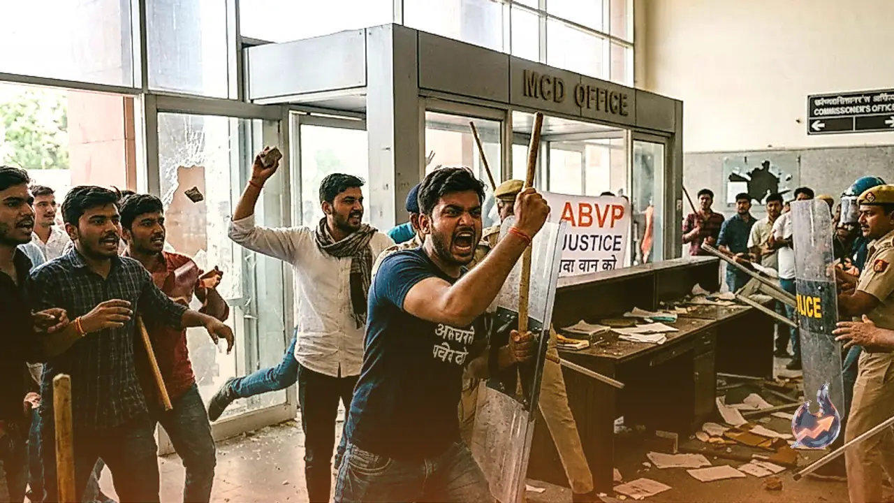 चार लोगों की मौत के बाद भड़का एबीवीपी, सत्य निकेतन के पास एमसीडी दफ्तर में तोड़फोड़, कमिश्नर के इस्तीफे की मांग