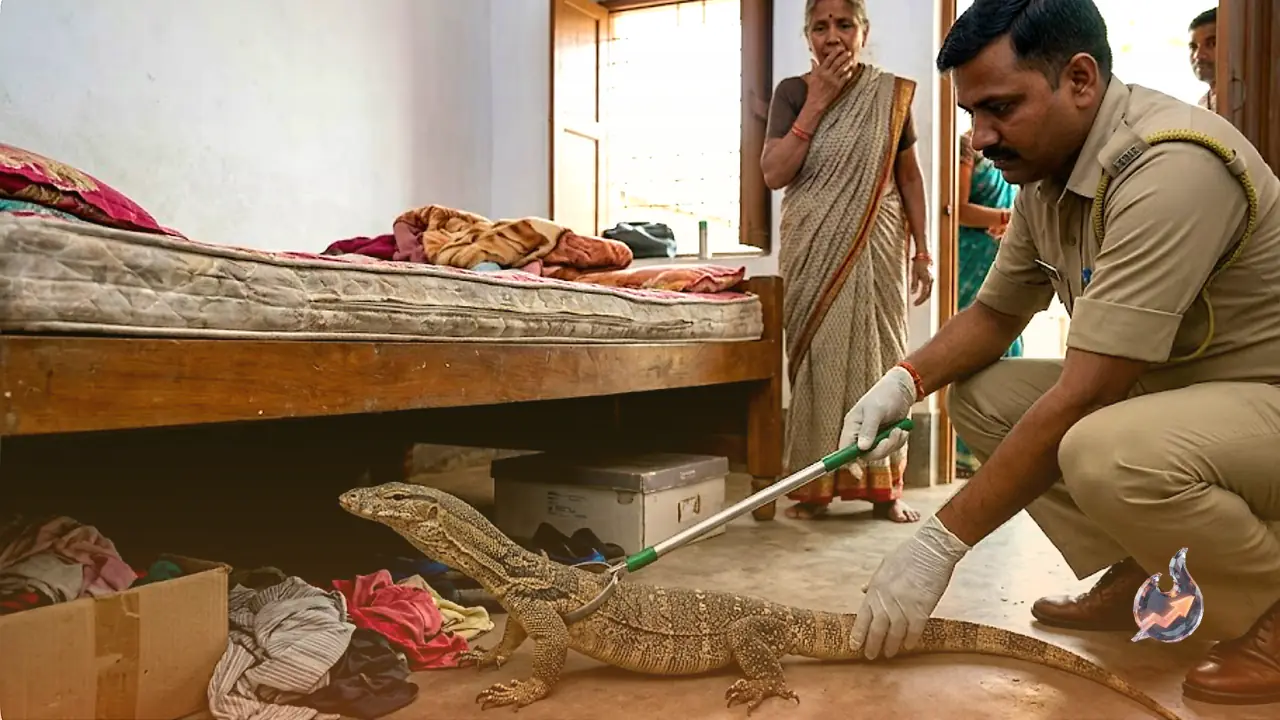 A mysterious rustling under a bed in Bokaro turned out to be a two-foot monitor lizard, not a baby crocodile