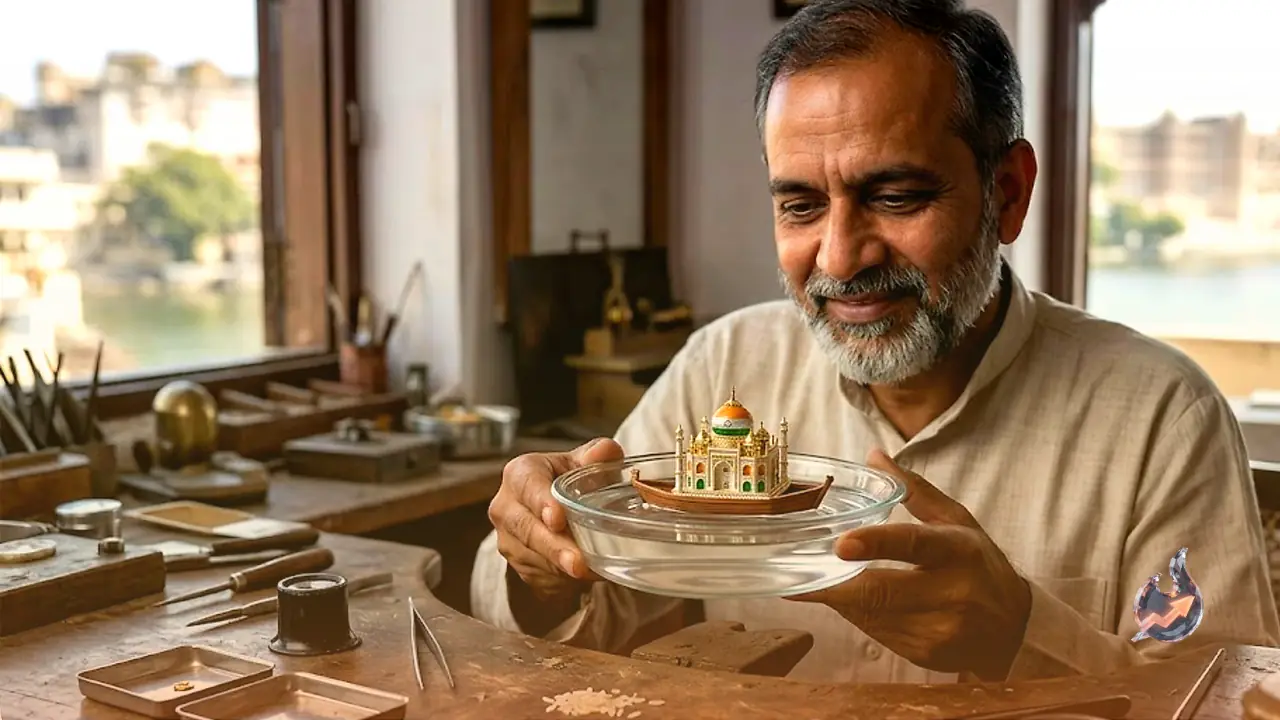Udaipur Artisan Crafts World's Smallest Tricolor Tajia the Size of a Rice Grain