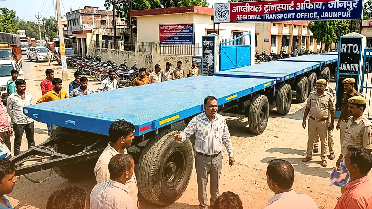 Extortion Allegation Halts Vehicle Registration in Jaunpur as Transporter Vinay Kumar Singh Blocks RTO Gate With Five New Trailers