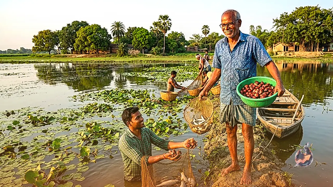 Bihar Farmers Turn Waterlogged Ponds Into Double-Income Fish and Water Chestnut Farms