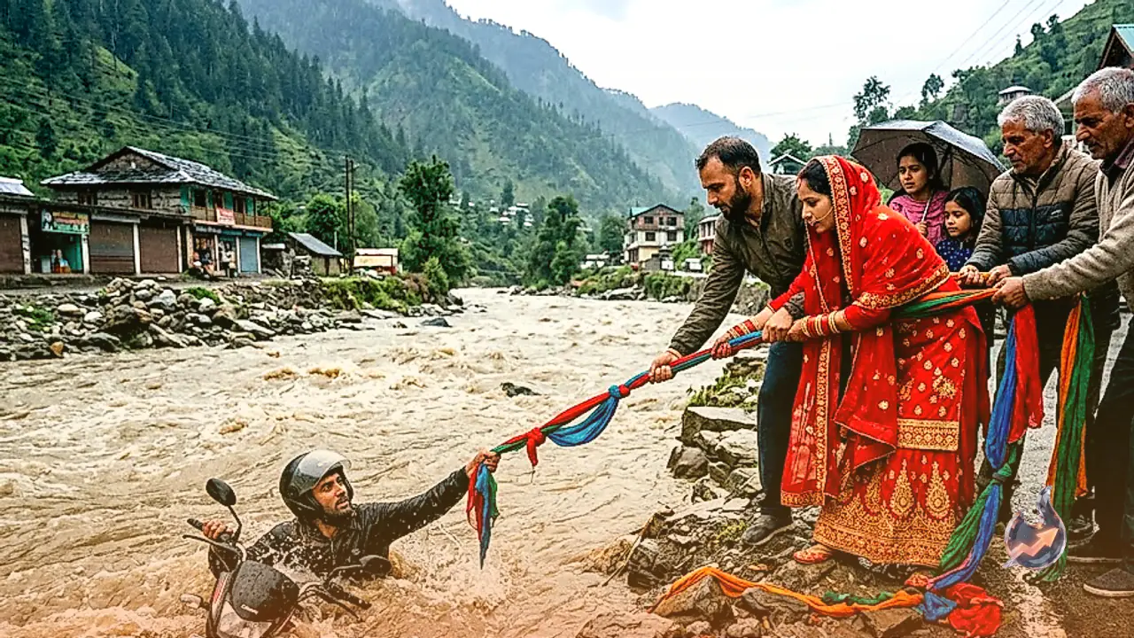 चंबा में उफनते नाले से बाइक सवार को मिला नया जीवन, नवविवाहित जोड़े और परिजनों की सूझबूझ से बची जान