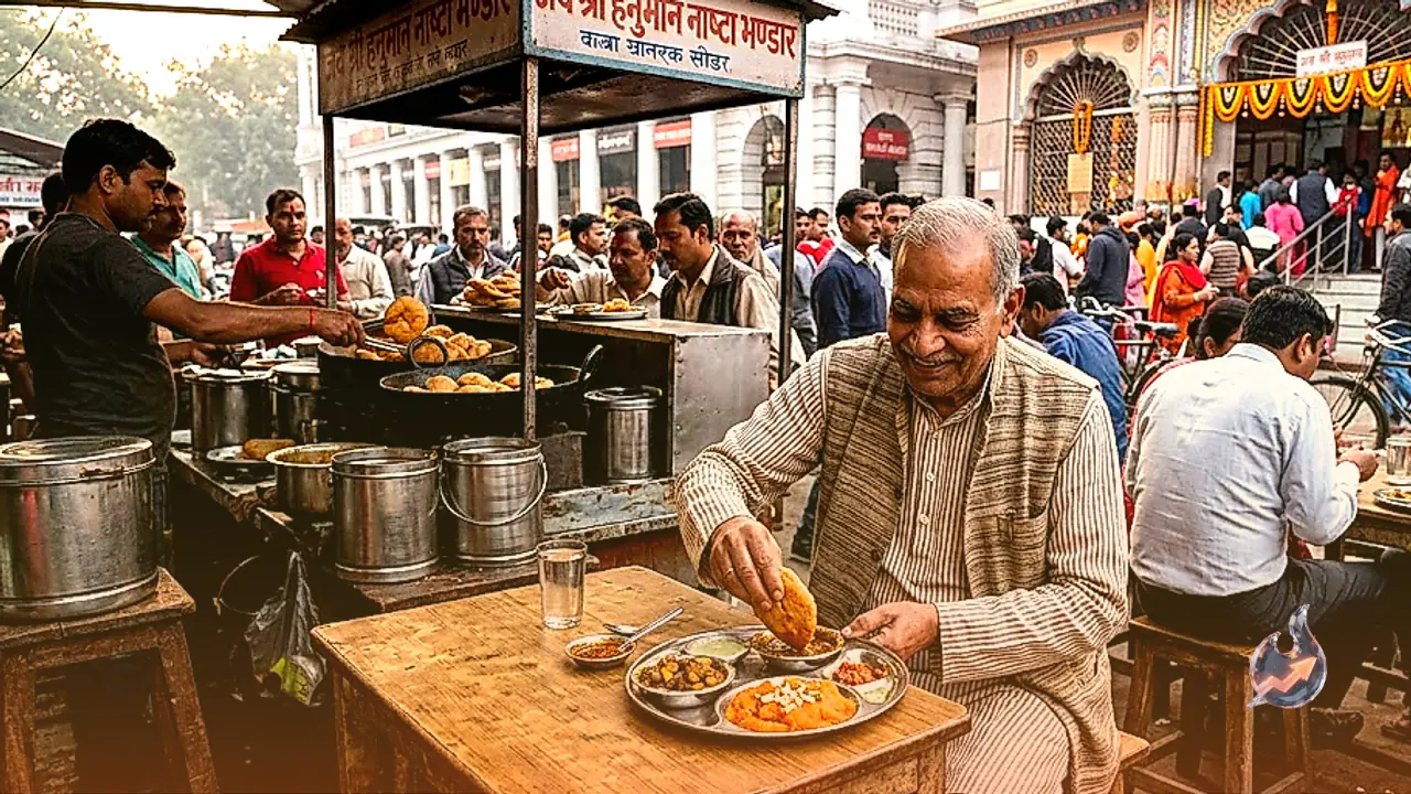 कनॉट प्लेस के हनुमान मंदिर के पास ₹60 में मिलता है कचौड़ी, सब्जी और हलवे का देसी नाश्ता