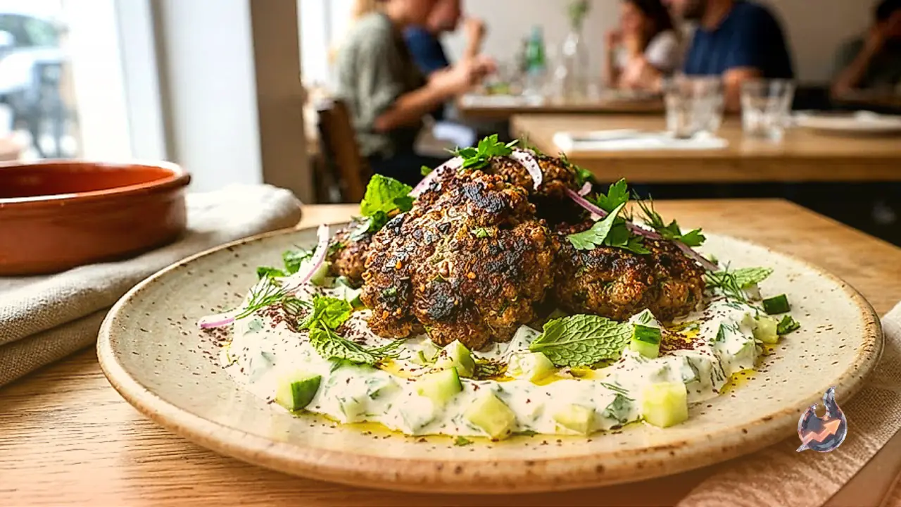 Crispy Smashed Beef Kofta with Minted Cucumber Yogurt Sauce
