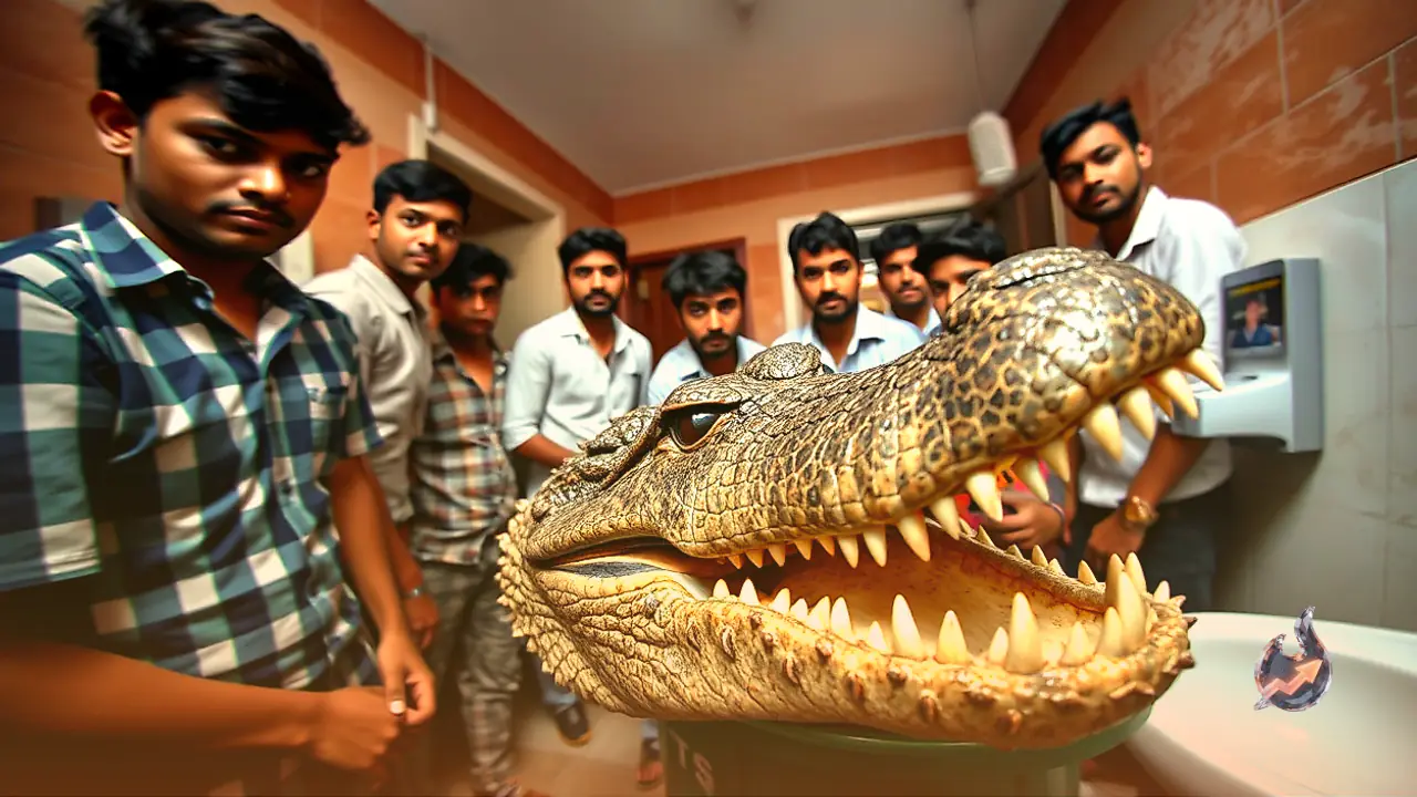 Crocodile Found Inside CSA University Hostel Washroom in Kanpur, Trapped Under Dustbin by Students