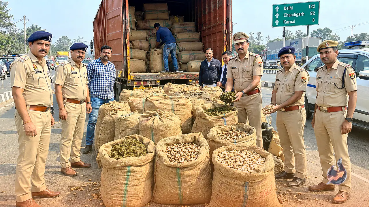 Crores Worth of Marijuana Seized from Truck in Karnal, Hidden Under Cashew Shells