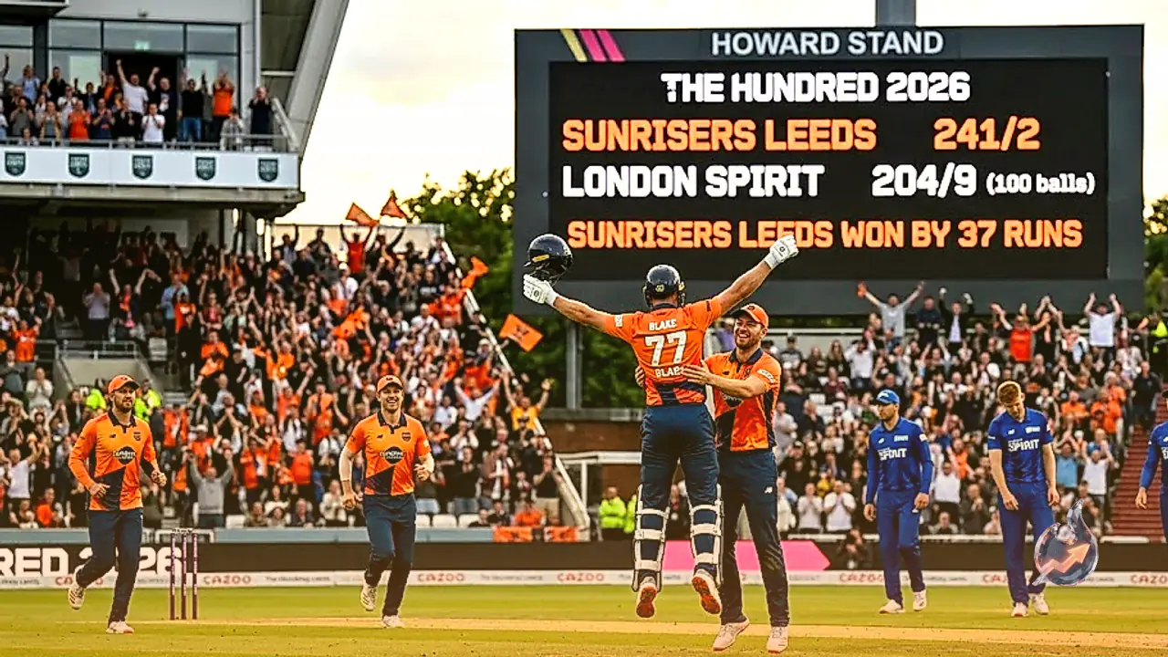 Sunrisers Leeds Set New Record in The Hundred 2026, Defeat London Spirit by 37 Runs After Scoring 241