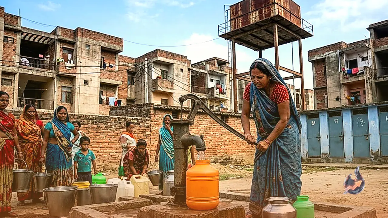 A Decade of Dry Water Tanks and Locked Toilets Leaves Residents Reliant on Handpumps at Chandauli Kanshiram Housing Complex
