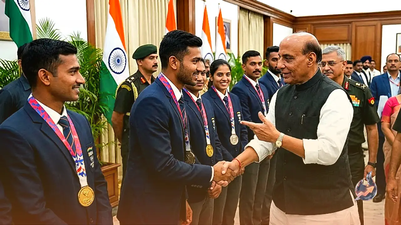 Defence Minister Rajnath Singh Interacts With Armed Forces Medallists