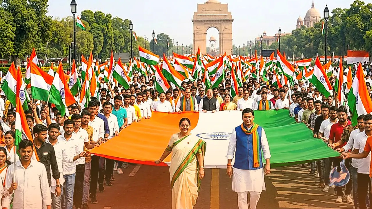 दिल्ली के कर्तव्य पथ पर तिरंगे का जोश, सीएम रेखा गुप्ता और भाजपा अध्यक्ष नितिन नवीन साथ चले