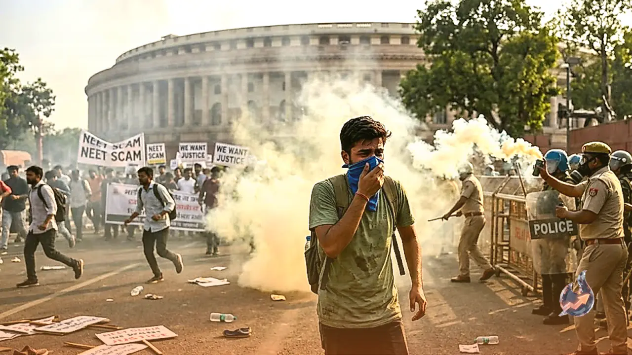 Delhi protest over NEET paper leak turns chaotic as police fire tear gas near Parliament