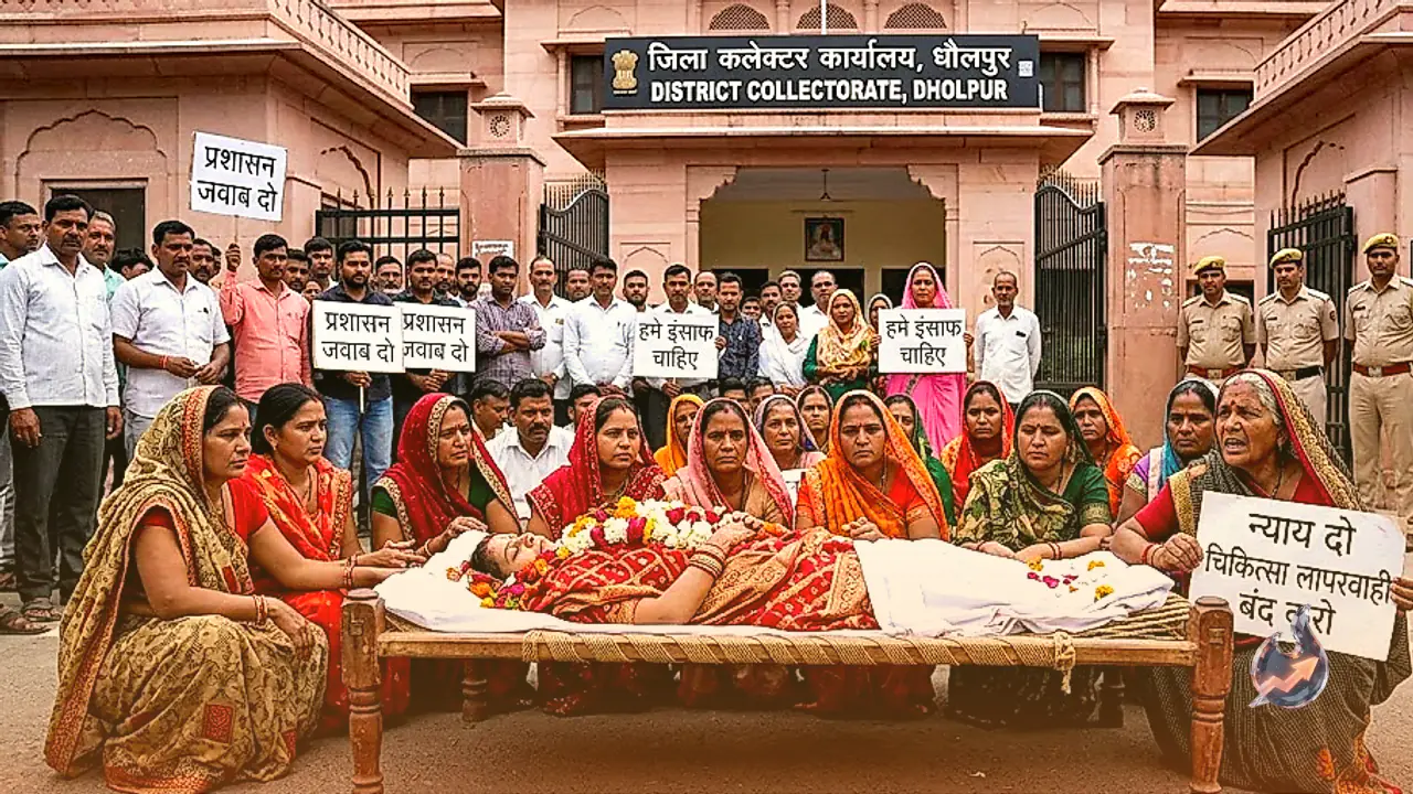 धौलपुर में जच्चा की मौत के बाद हंगामा, परिजनों ने कलेक्ट्रेट परिसर में रखा शव