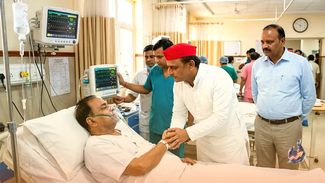 दिल का दौरा पड़ने से बीमार सपा नेता राजेंद्र चौधरी को देखने अस्पताल पहुंचे अखिलेश यादव, बृजेश पाठक