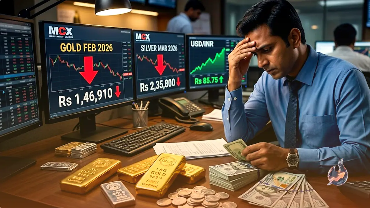 Dollar Strength Drags Bullion Down as MCX Gold Slips Under Rs 1.47 Lakh and Silver Cracks Below Rs 2.36 Lakh