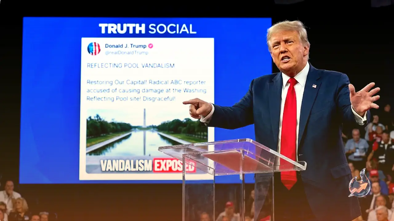 Donald Trump Decries Vandalism at Washington Reflecting Pool and Targets Reporter in Social Media Update
