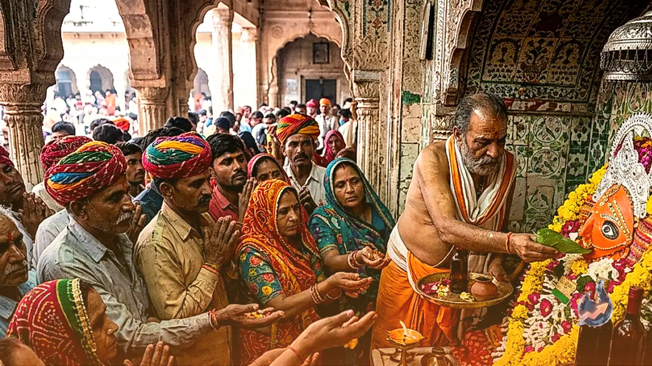 Doonja Mata Temple in Rajasthan Draws Devotees with Ancient Wine Offering and Divine Flower Petal Blessing