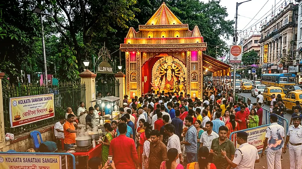 Durga Puja Debuts at Kolkata’s Park Street After 370 Years Amid Curbs and Food Debates