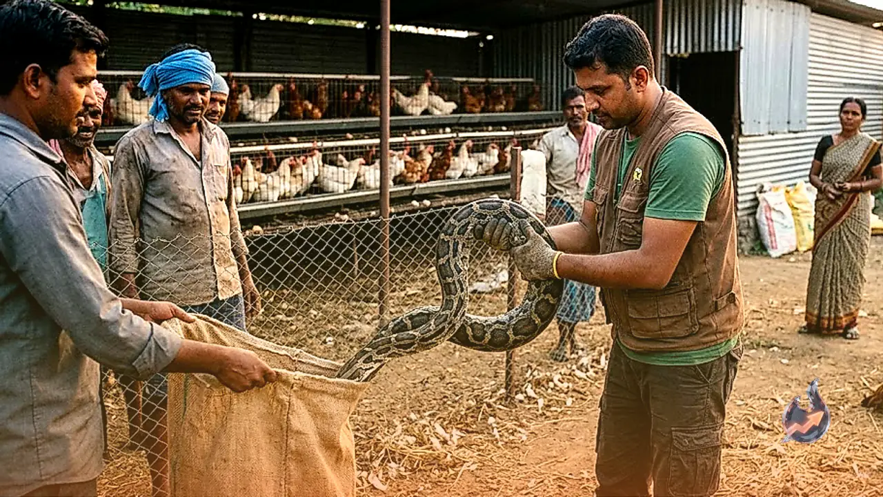 Eight-Foot Python Enters Kota Poultry Farm, Triggers Panic After Killing Hen