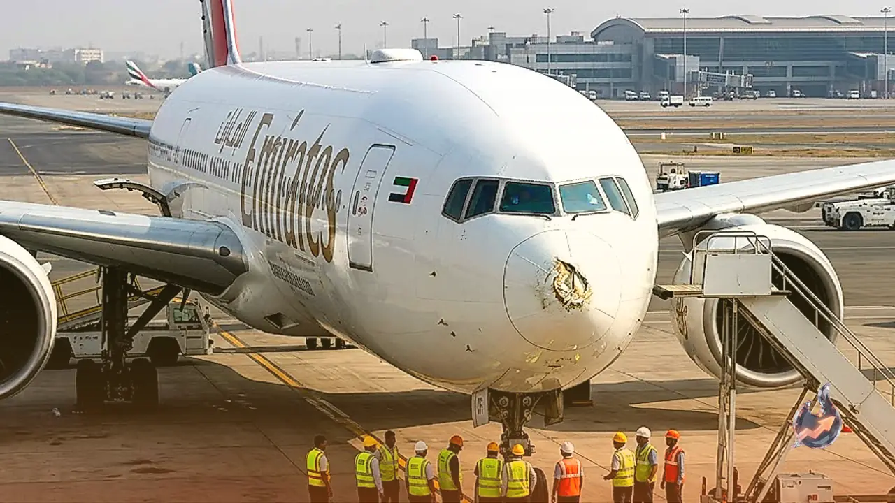 Emirates flight makes emergency landing at Delhi airport after bird strike damages nose cone