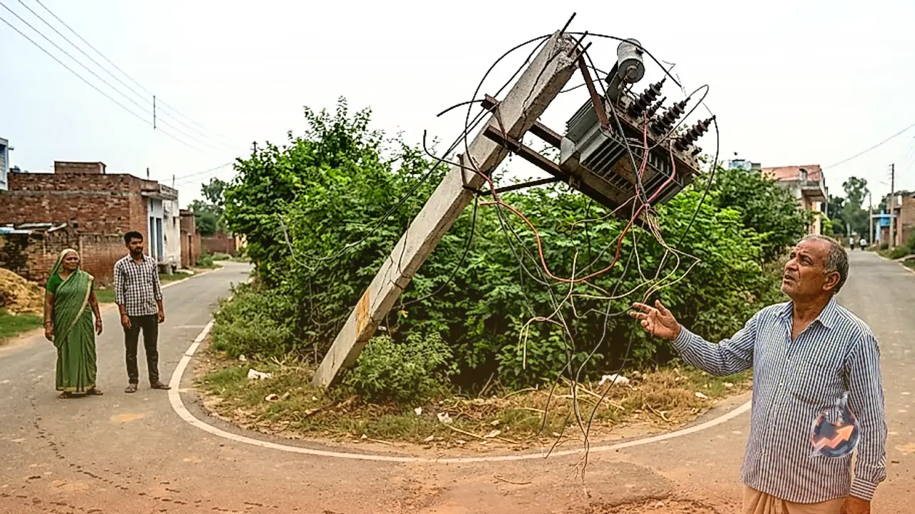 Faridabad Dayalpur Villagers Fear Fatal Accident as Broken Pole Holds Exposed Transformer at Sharp Turn