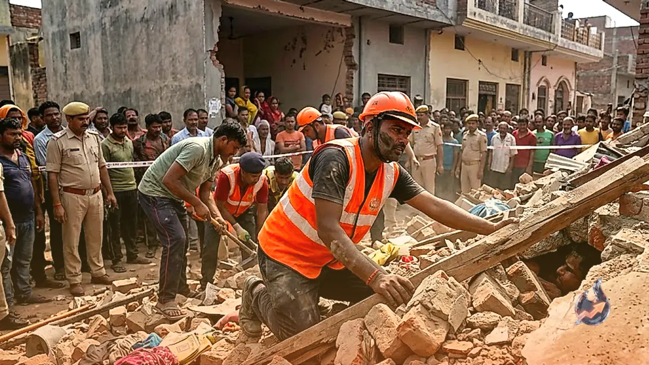 Massive LPG Cylinder Explosion Levels Two Storey House in Fatehpur Leaving Half a Dozen Trapped