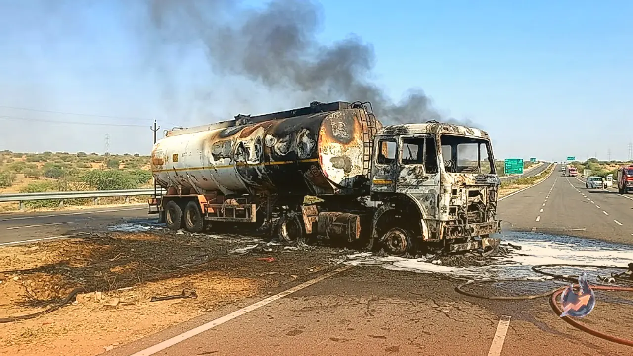 Fierce Fire Erupts in Chemical Tanker on Bharatmala Expressway in Jodhpur