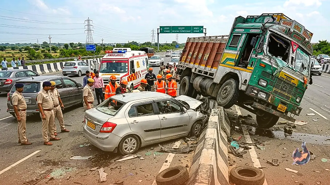 Four Dead as Out of Control Truck Crushes Car After Breaking Divider on Yamuna Expressway in Greater Noida