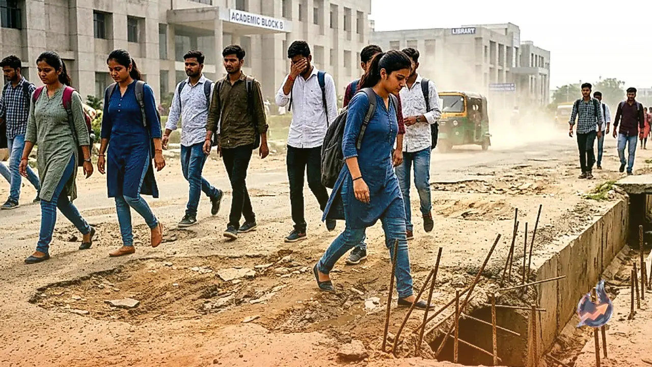 गड्ढों और निकले सरियों वाले नालों से जूझ रहा नॉलेज पार्क-3, एक लाख से ज्यादा छात्रों की सुरक्षा पर संकट