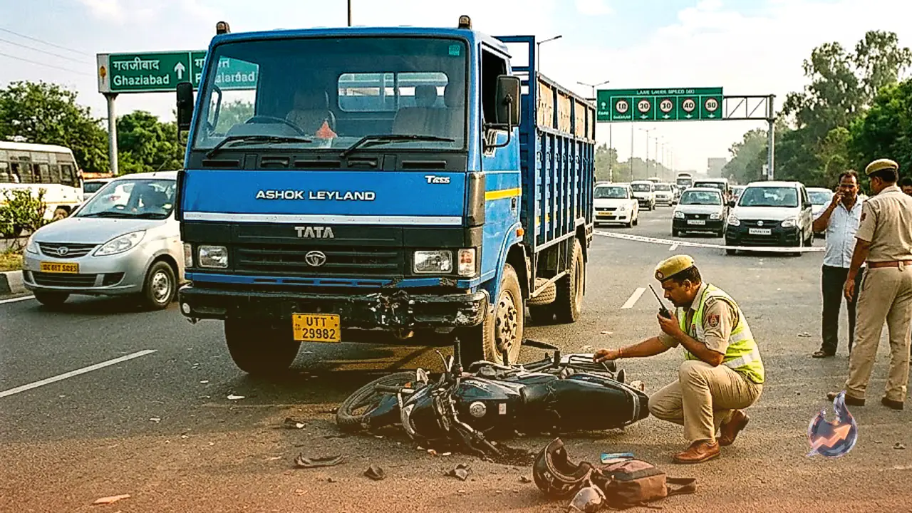 Tragic accident on NH-9 in Ghaziabad as speeding truck crushes couple riding motorcycle