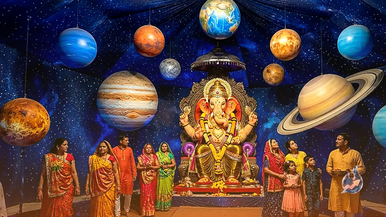 सौर मंडल के बीच विराजे गणपति, बाड़मेर के पंडाल में श्रद्धालुओं को मिला अंतरिक्ष दर्शन का अनुभव
