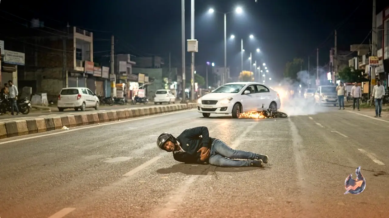 Speeding Car Mows Down Biker in Hapur, Tries to Run Him Over Again, Then Drags Bike Away as CCTV Captures It All