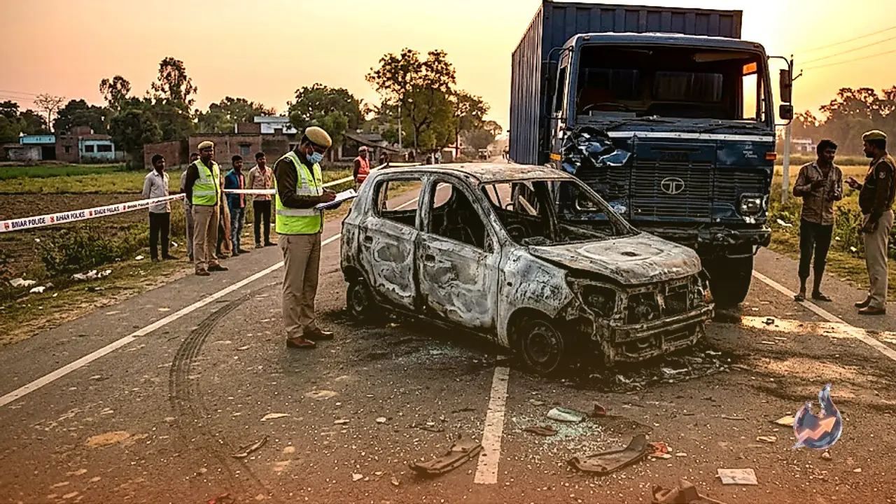 Tragic Road Accident in Gaya: Two People Burn to Death After Car Collides with Truck