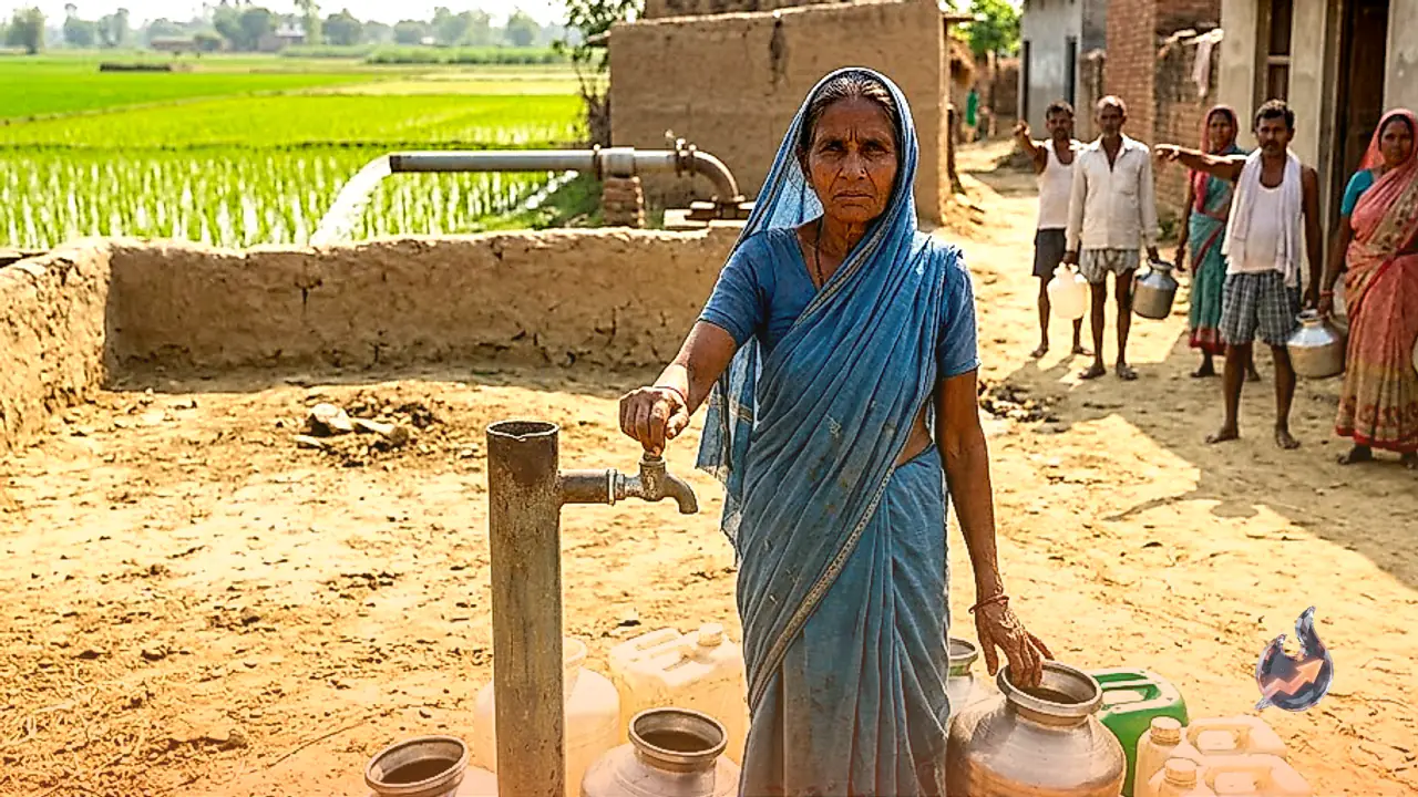 घर का नल सूखा, धान के खेतों में बहा पानी; मऊ के चालीसवां में जल संकट पर ग्रामीणों का फूटा गुस्सा