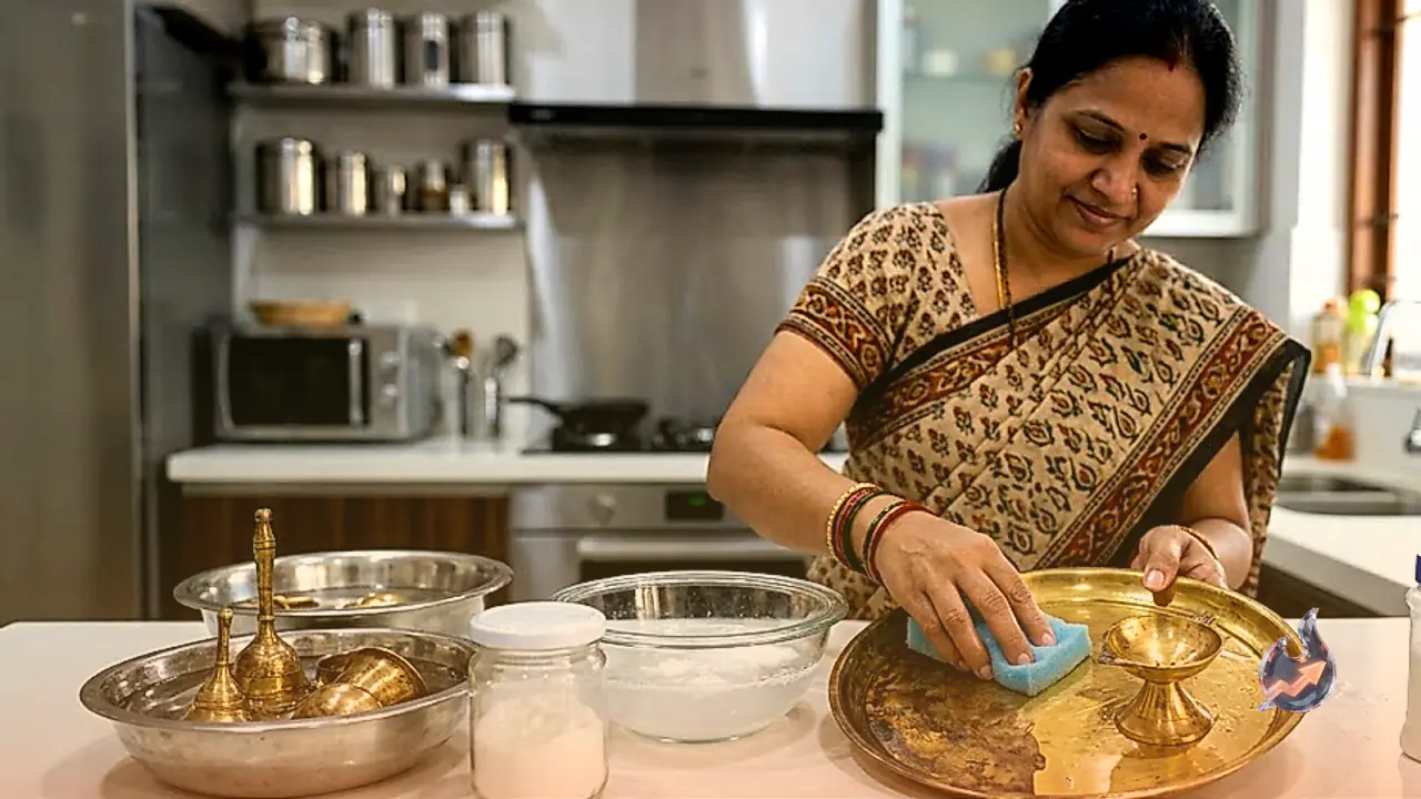 Restore Brilliant Shine to Tarnished Brass Puja Utensils in 5 Minutes Using a Simple Kitchen Mixture of Citric Acid and Salt
