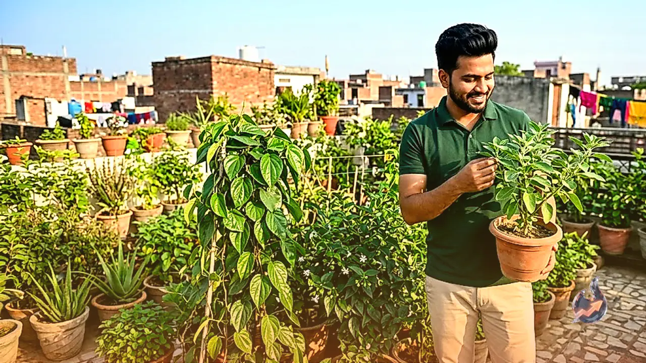 Ghazipur Resident Vivek Grows Medicinal Garden on Rooftop Featuring Betel and Ashwagandha