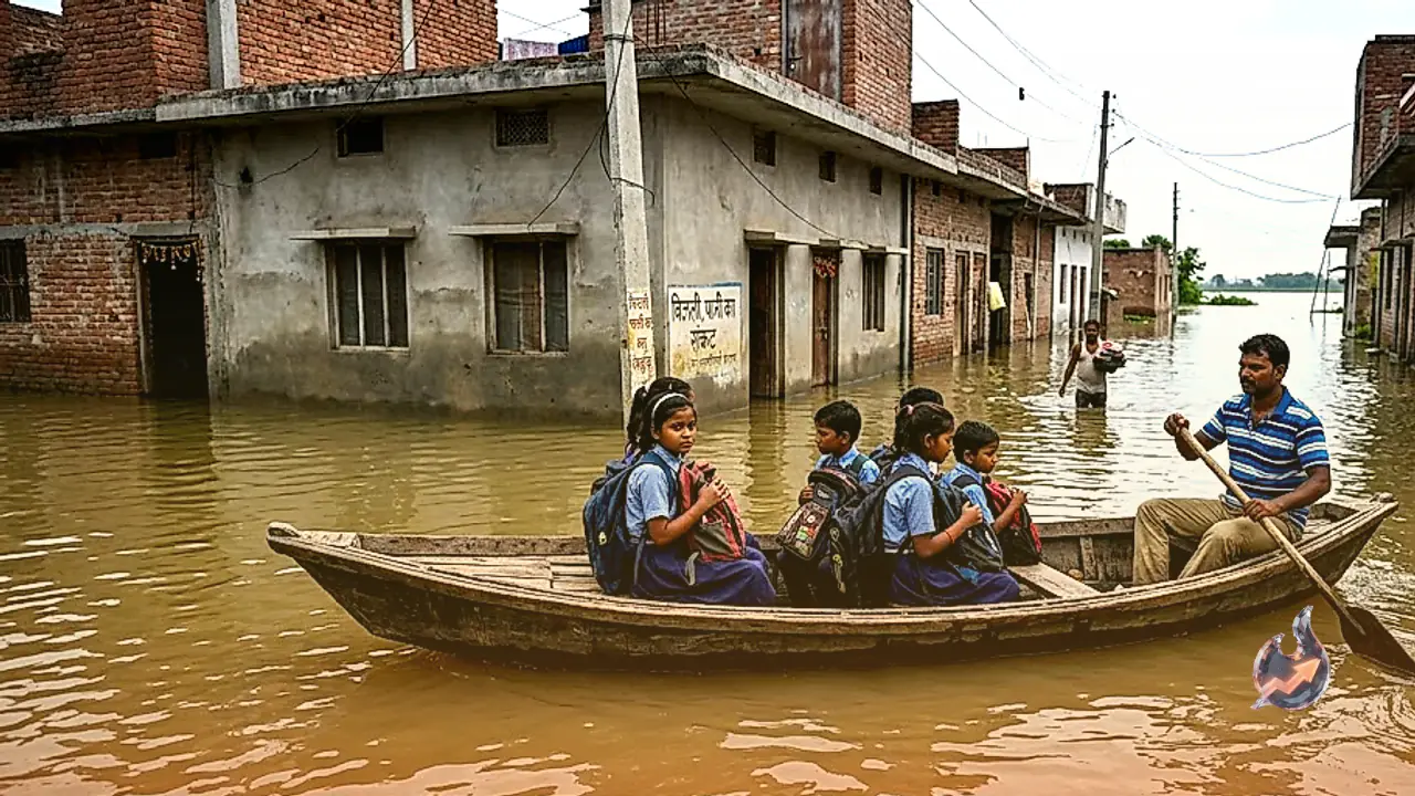 Surging Ganga Submerges Nine Ballia Neighborhoods as Residents Face Blackouts and Schoolchildren Rely on Boats