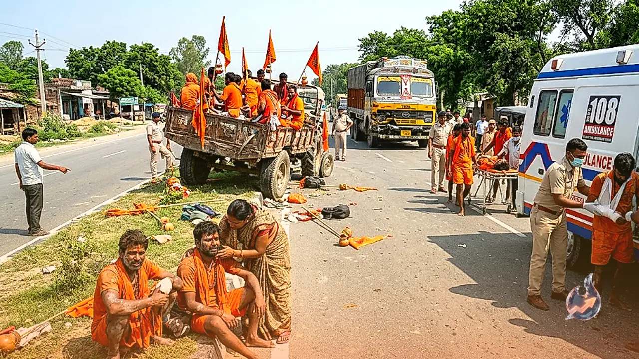 गंगाजल ला रहे श्रद्धालुओं के वाहन को ट्रक ने रौंदा, शाहजहांपुर में 2 कांवड़ियों की जान गई और 13 जख्मी