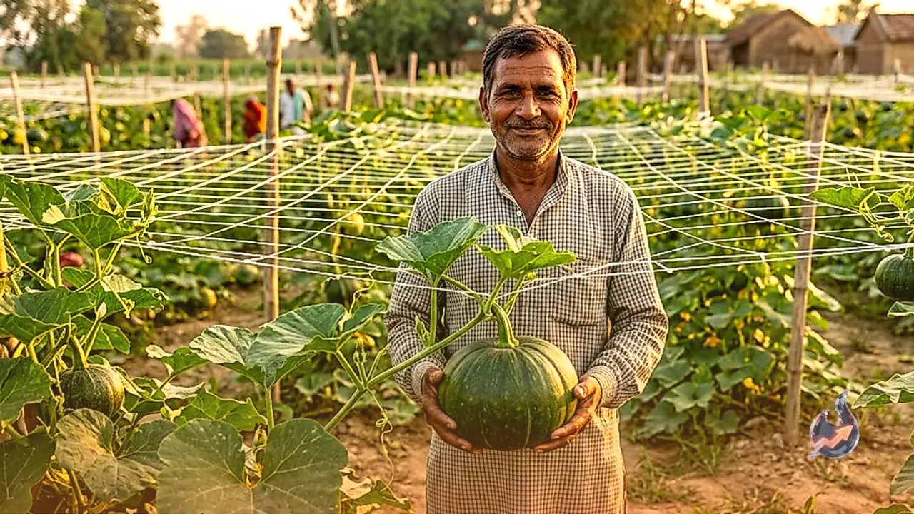 Gonda Farmer Akhilesh Transforms Pumpkin Farming with Trellis Method, Earns Thousands
