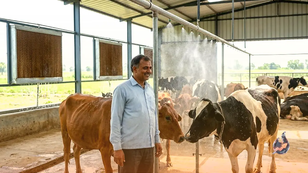 This Gorakhpur Farmer Uses Sprinklers and Cooling Pads to Protect His Dairy Cows From Heat