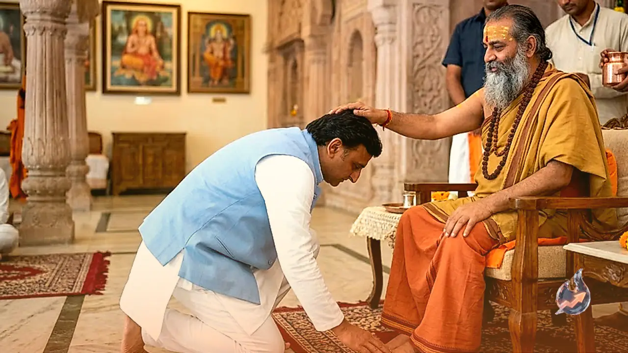 Akhilesh Yadav Bows Before Shankaracharya, Vows Cow Protection Will Be His Government's Priority